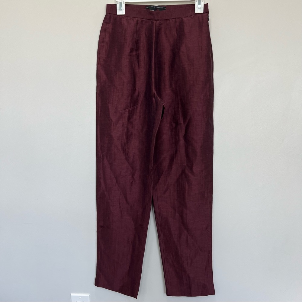 Eileen Fisher Maroon Wide-Leg Linen Blend Pants